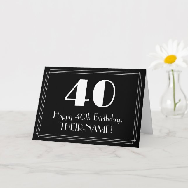 40:e födelsedagen ~ Art Deco Inspired Titta "40",  Kort (Liten växt)