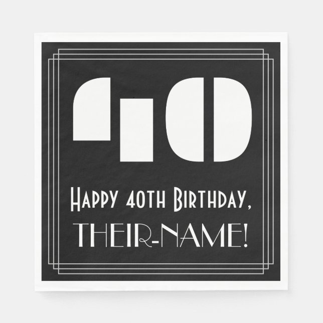 40:e födelsedagen: Art Deco Inspired Titta "40" +  Pappersservett (Framsidan)