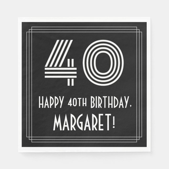 40:e födelsedagen: Art Deco Inspired Titta "40" +  Pappersservett (Framsidan)