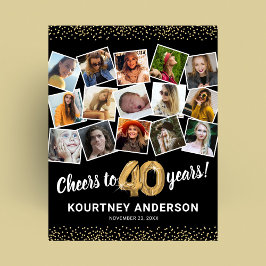 40:e födelsedagen Black Guld Photo Party Poster