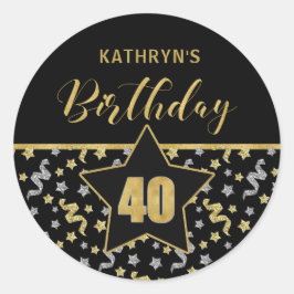 40:e födelsedagen Black och Guld Confetti Runt Klistermärke