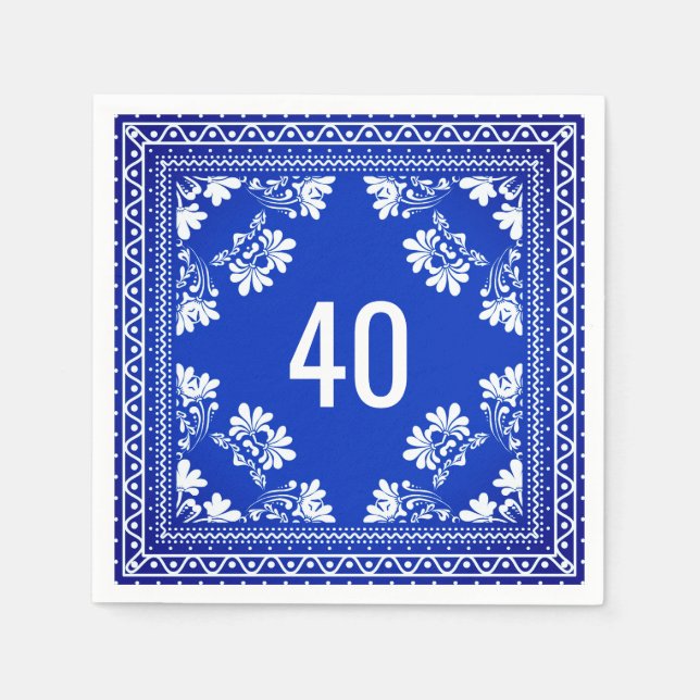 40:e födelsedagen Blue Bandana Pappersservett (Framsidan)