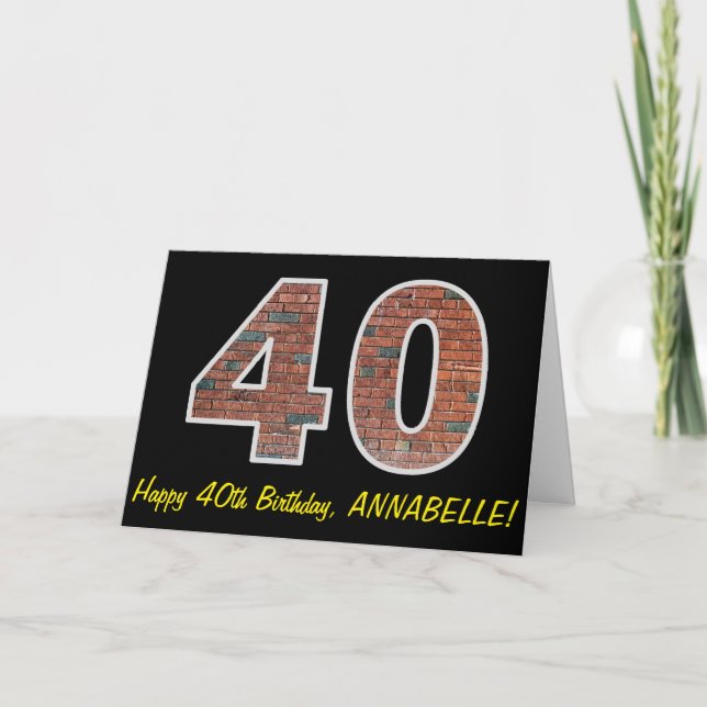 40:e födelsedagen - Brickmuren Mönster "40" w/ Nam Kort (Framsida)
