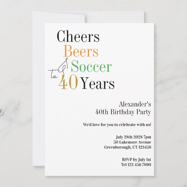 40:e födelsedagen - Cheers Öl minimal Party Inbjudningar (Framsida)