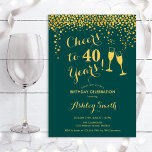 40:e födelsedagen - Cheers to 40 Years Emerald Grö Inbjudningar<br><div class="desc">40:e födelsedagsinbjudan. Skål för 40 år! Utformning av elegant i grönt och guld i nödläge. Innehåller champagneglas,  typsnitt och konfekti. Perfekt för en snyggt fyrtionde födelsedagsfesten. Anpassa med dina egna detaljer. Kan anpassas för att visa vilken ålder som helst.</div>