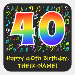 40:e födelsedagen: Colorful Music Symbols, Rainbow Fyrkantigt Klistermärke