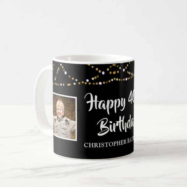 40:e födelsedagen då och nu Photos Ljus Black Kaffemugg (Framsida vänster)