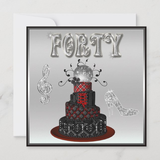 40:e födelsedagen Disco Diva Cake Silver Gnistra H Inbjudningar (Framsida)