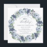 40:e födelsedagen Dusty Blue Flower WAN Inbjudningar<br><div class="desc">Mjuk vattenfärgsblå ro och ponnyer skapar en söt vårtidskrans för att dekorera denna 40-årsinbjudan. Typografin tillför en estetisk elegant. Den här eleganten-födelsedagsinbjudan finns i både traditionell kartong och en nedladdningsbar version. Den ingår i Blommigten Dusty Blue. Du kan välja ett tema och sedan enkelt skapa ett unikt inbjudningspaket, välkomsttecken och...</div>