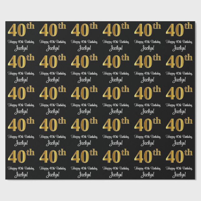 40:e födelsedagen: Elegant Luxurious Faux Guld loo Presentpapper (Platt)