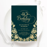 40:e födelsedagen Emerald Grönt Guld Ro Inbjudningar<br><div class="desc">Emerald grönt guld elegant 40-årsfestinbjudan. Klassdesign med ro,  faux guld-folie och typsnitt för typsnitt. Trendig inbjudan-kortets perfekt för en snyggt kvinnlig dag firande. Anpassa med dina egna detaljer. Kan anpassas till vilken ålder som helst. Skrivna Zazzle-inbjudningar eller digital utskrivbar mall för omedelbar nedladdning.</div>