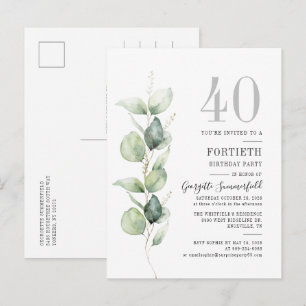 40:e födelsedagen Eucalyptus Botaniska Party Inbjudan Vykort