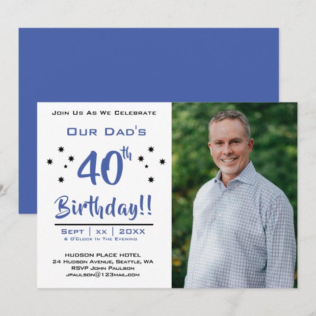 40:e födelsedagen, Far, Pappa, Foto Party Inbjudningar (Fram/baksida)