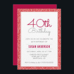 40:e födelsedagen Faux Red Glitter Inbjudningar<br><div class="desc">Denna enkla och elegant 40:e födelsedagsinbjudan har en röd fläck glitter gräns. Med anpassningsbar kan du lägga till din inbjudan.</div>