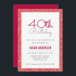 40:e födelsedagen Faux Red Glitter Inbjudningar<br><div class="desc">Denna enkla och elegant 40:e födelsedagsinbjudan har en röd fläck glitter gräns. Med anpassningsbar kan du lägga till din inbjudan.</div>