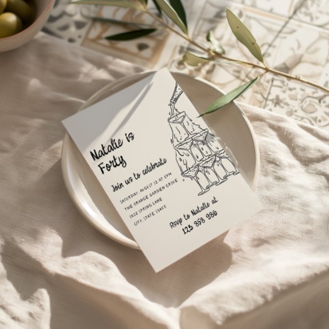 40:e födelsedagen för fimpel Champagne Torn Inbjudningar (Skapare uppladdad)