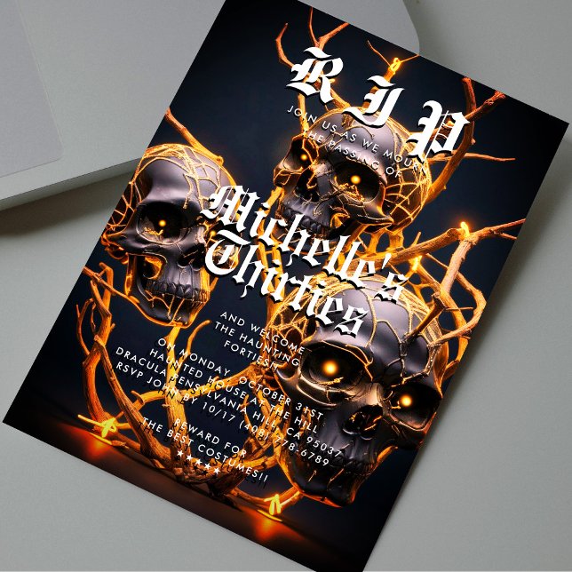 40:e födelsedagen Halloween fest RIP 30 Skullmoder Inbjudningar (40th Birthday Halloween Party RIP 30 Skull Modern Invitation
)