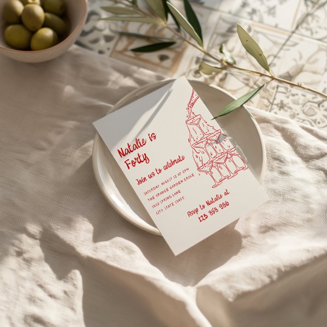 40:e födelsedagen Hand plockade Champagne Torn Inbjudningar (Skapare uppladdad)