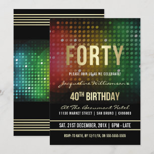 40:e födelsedagen i Party  Retro Disco Ljus Inbjudningar