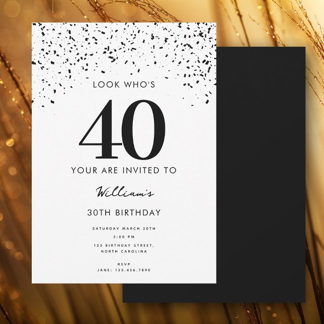 40:e födelsedagen i Party: Vem är 40 Modern? Inbjudningar (40th Birthday Party Look Who's 40 Modern Invitation)