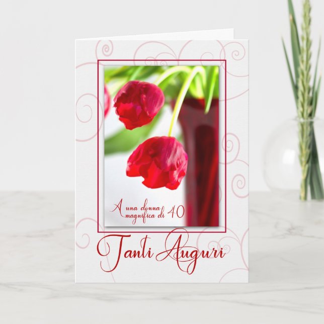 40:e födelsedagen italienska Tanti Auguri med röda Kort (Framsida)