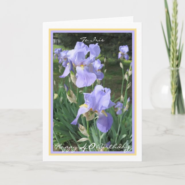 40:e födelsedagen Lila Irises Elegant Golden Ram Kort (Framsida)