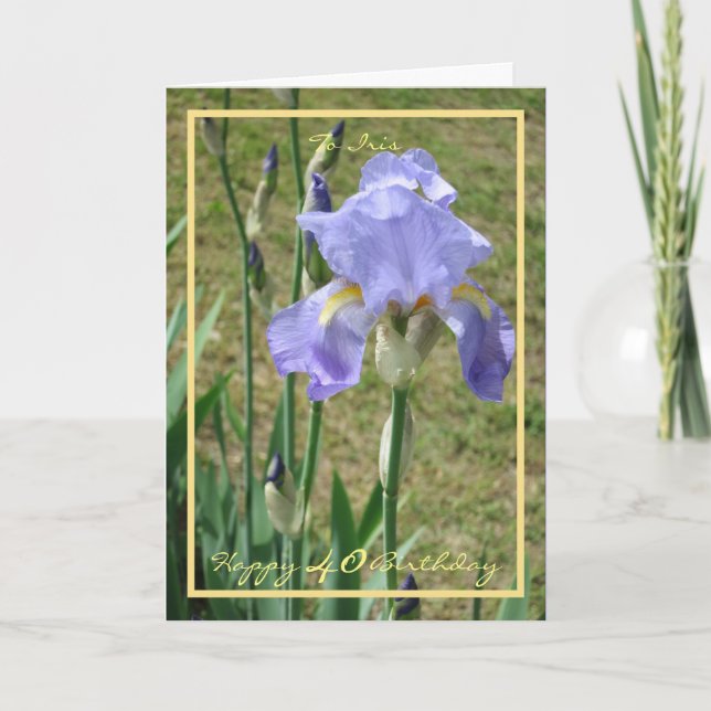 40:e födelsedagen Mauve Iris Namn Flower Golden Ra Kort (Framsida)