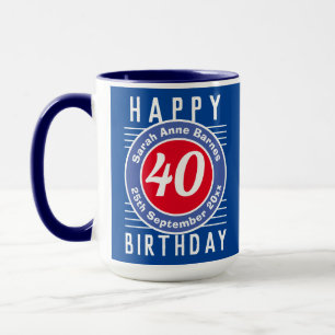 40:e födelsedagen Mugg med åldern, Namn och datum