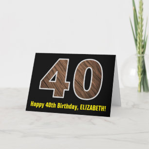 40:e födelsedagen: Namn + Faux Wood Grain Mönster  Kort