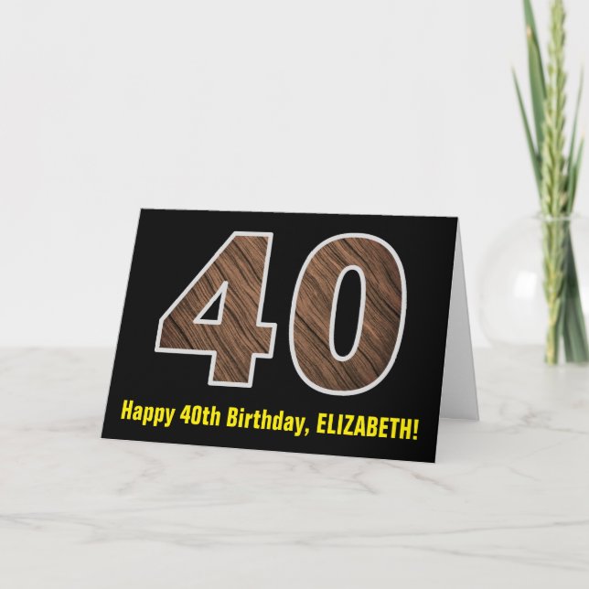 40:e födelsedagen: Namn + Faux Wood Grain Mönster  Kort (Framsida)
