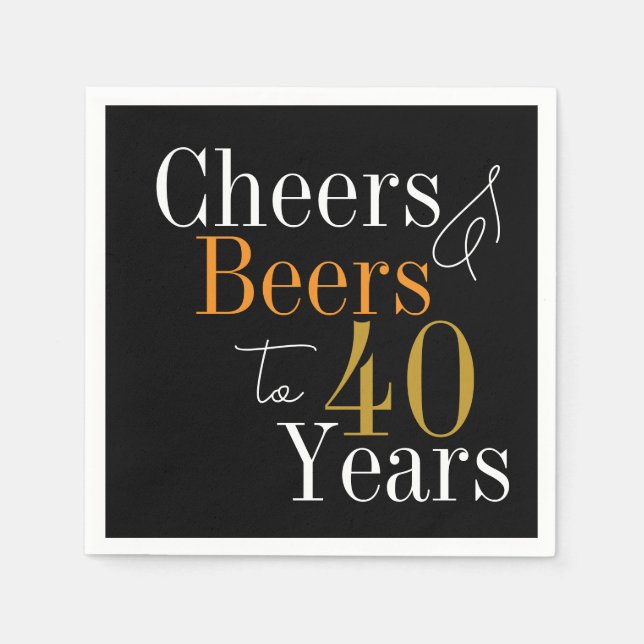 40:e födelsedagen Öl och Cheers Black Guld Party Pappersservett (Framsidan)