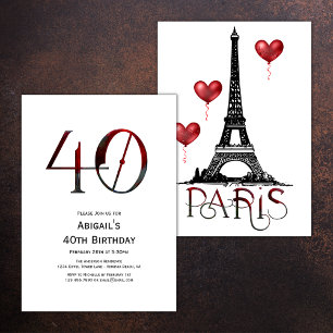 40:e födelsedagen Paris, Eiffel Torn, Red Balloons Inbjudningar