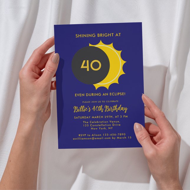 40:e födelsedagen | Partiell solenergi Eclipse 202 Inbjudningar (Add details to personalize your event.  Choose a different age, if required.)