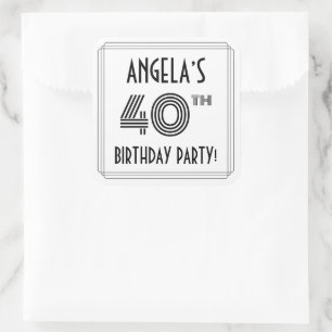 40:e födelsedagen Party: Art Deco Stil + eget namn Fyrkantigt Klistermärke