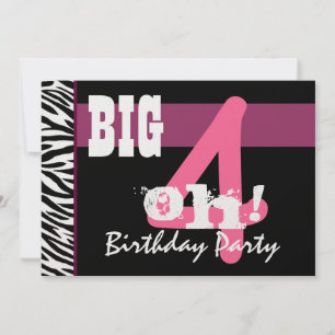 40:e födelsedagen Party - Big 4 Oh Rosa Zebra Meta Inbjudningar