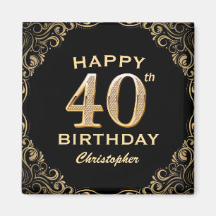 40:e födelsedagen Party Black och Guld Glitter Ram Magnet