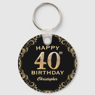 40:e födelsedagen Party Black och Guld Glitter Ram Nyckelring