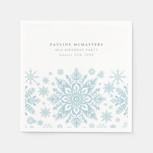 40:e födelsedagen Party Blue White Snowflake Winte Pappersservett (Framsidan)
