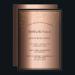40:e födelsedagen Party bronze brun svart konetti Inbjudningar<br><div class="desc">Firar 40-årsdagen party i stil! En brunfaux bronze metallisk tittar bakgrund,  dekorerad med guldkonfetti gnistra. En svart ram. Mallar för information om party. Namn är skrivet med ett modernt,  handskript i trendiget i svart. För honom,  manar,  killar. Baksida: faux bronze metallic.</div>