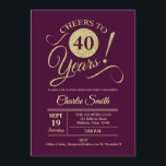 40:e födelsedagen Party - Burgundy Guld Inbjudningar<br><div class="desc">40:e födelsedag i mörk burgundi maron med faux glitter guld mönster. Innehåller typsnitt för skript för trendig. Enkel modern utformning,  perfekt för en elegant party. Skål till 40 år! Kan vara personlig i vilken ålder som helst! Berätta om du behöver anpassa dig ytterligare.</div>