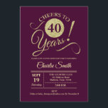 40:e födelsedagen Party - Burgundy Guld Inbjudningar<br><div class="desc">40:e födelsedag i mörk burgundi maron med faux glitter guld mönster. Innehåller typsnitt för skript för trendig. Enkel modern utformning,  perfekt för en elegant party. Skål till 40 år! Kan vara personlig i vilken ålder som helst! Berätta om du behöver anpassa dig ytterligare.</div>