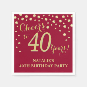 40:e födelsedagen Party Burgundy Red och Guld Diam Pappersservett