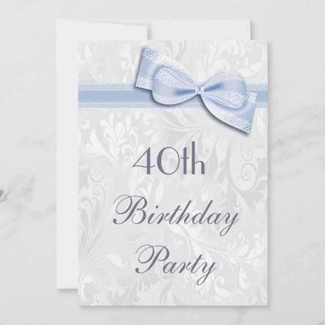 40:e födelsedagen Party Damask och Faux Bow Inbjudningar (Framsida)