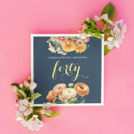 40:e födelsedagen Party Elegant Cheerful Blommigt Pappersservett