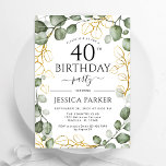 40:e födelsedagen Party Eucalyptus Vattenfärg Inbjudningar<br><div class="desc">Elegantens botaniska 40-årsfestinbjudan. Klassdesignen har hand om färgade vattenfärger,  krans- och skriptteckensnitt i grå eucalyptus. Skrivna Zazzle-inbjudningar eller digital utskrivbar mall för omedelbar nedladdning. Anpassa med dina egna detaljer. Berätta om du behöver anpassa dig ytterligare.</div>