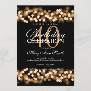 40:e födelsedagen Party Faux Guld Hollywood Glam Inbjudningar