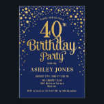 40:e födelsedagen Party - flottan och Guld Inbjudningar<br><div class="desc">40:e födelsedagsinbjudan. Elegantens utformning i marinblått och faux glitter guld. Innehåller typsnitt och konfiguration för snyggt av skript. Berätta om du behöver anpassningsbarnas ålder.</div>