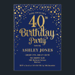 40:e födelsedagen Party - flottan och Guld Inbjudningar<br><div class="desc">40:e födelsedagsinbjudan. Elegantens utformning i marinblått och faux glitter guld. Innehåller typsnitt och konfiguration för snyggt av skript. Berätta om du behöver anpassningsbarnas ålder.</div>