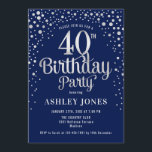 40:e födelsedagen Party - flottan och Silver Inbjudningar<br><div class="desc">40:e födelsedagsinbjudan. Utformning av eleganten i mörkens marinblått och faux glitter silver. Innehåller typsnitt och konfiguration för snyggt av skript. Berätta om du behöver anpassningsbarnas ålder.</div>