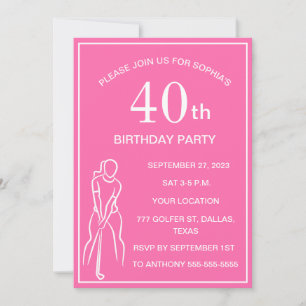 40:e födelsedagen Party Golfer Rosa Dam Golf Par Inbjudningar